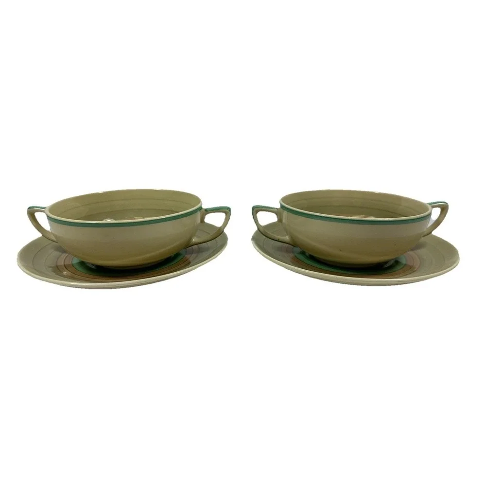 Susie Cooper Wedding Band/Ring Soup Bowl Underplate Art Deco 1930s Set Of 2